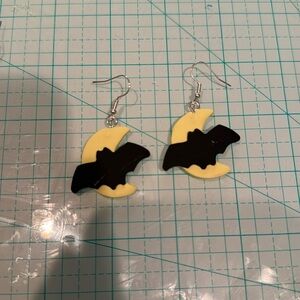 Homemade Moon and Bat Halloween Earrings